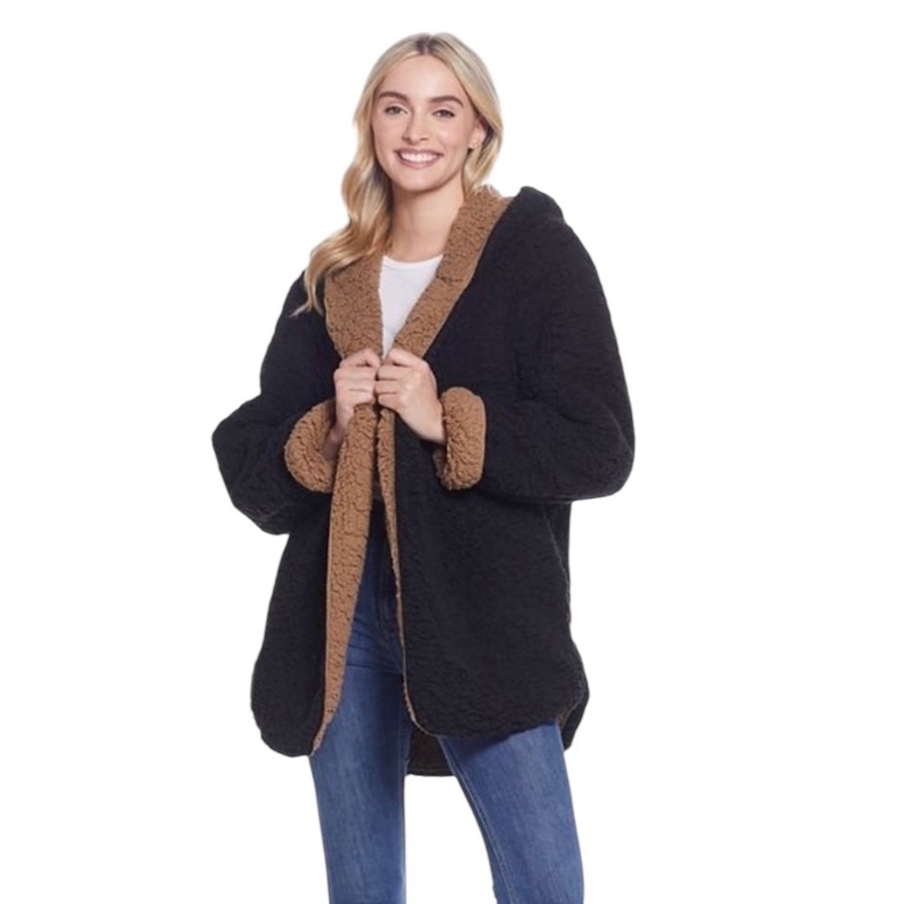 Urban Outfitters Carmella Reversible Teddy Jacket with Hood Pockets Women's S